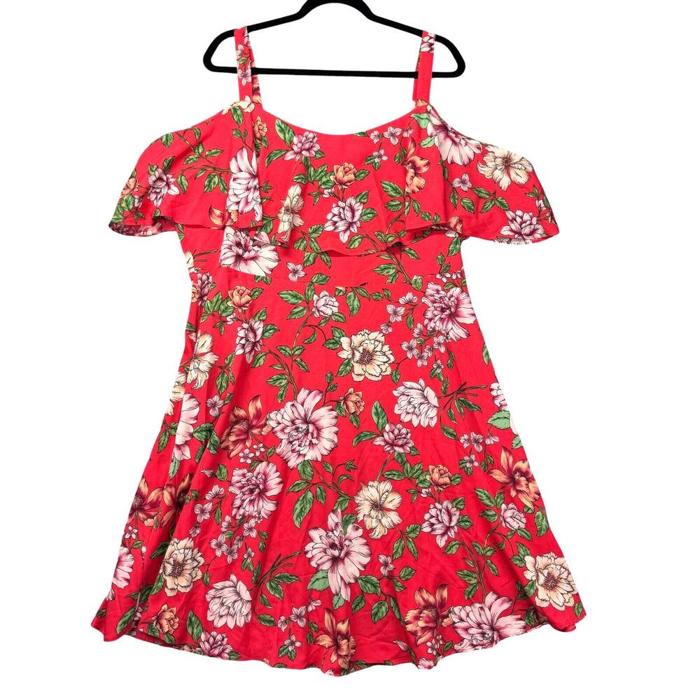 Soprano Dress Women's 2X Red Floral Sleeveless Casual Cold Shoulder Back Zip Top